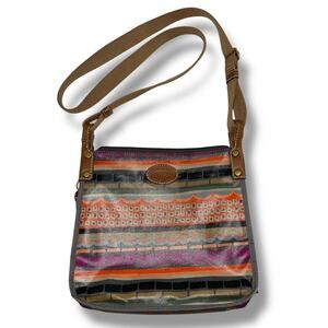 Vintage Fossil Womens Crossbody Purse Handbag Multicolor Stripes Coated Canvas